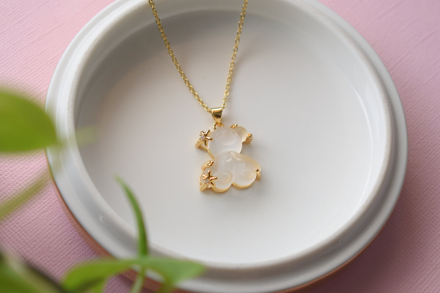 White Frosted Bear - Gold Plated Pendant Necklace