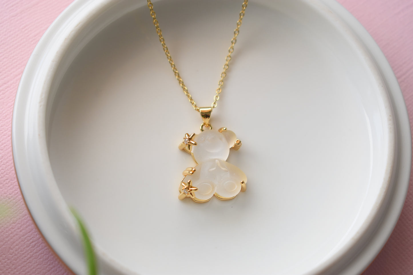 White Frosted Bear - Gold Plated Pendant Necklace