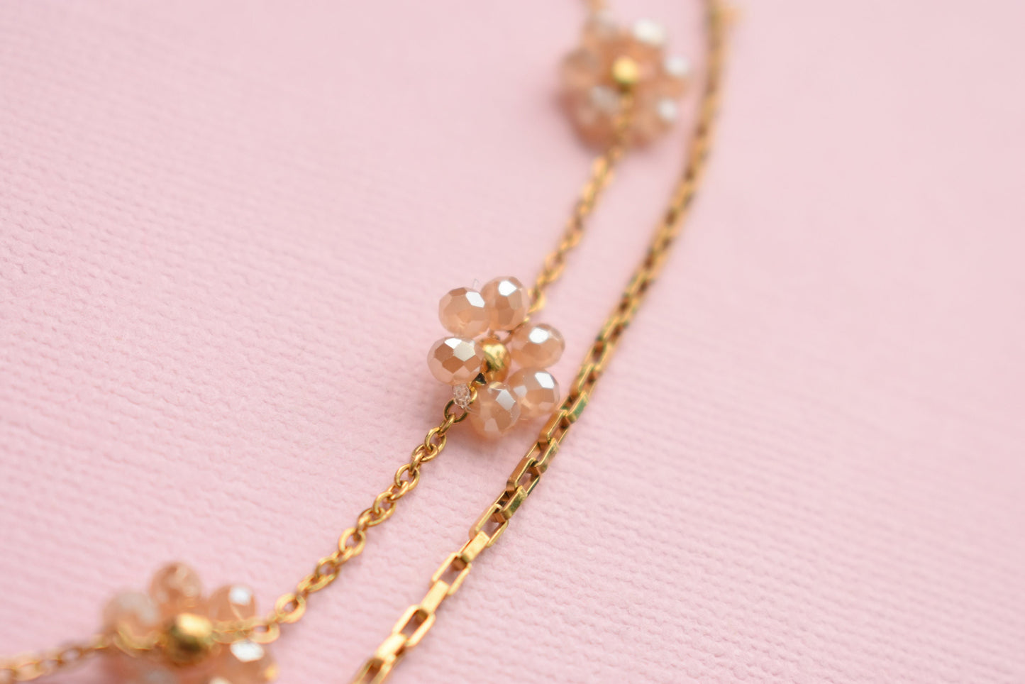 Double Stranded Dainty Bronze Flower Chain - Stainless Steel Necklace