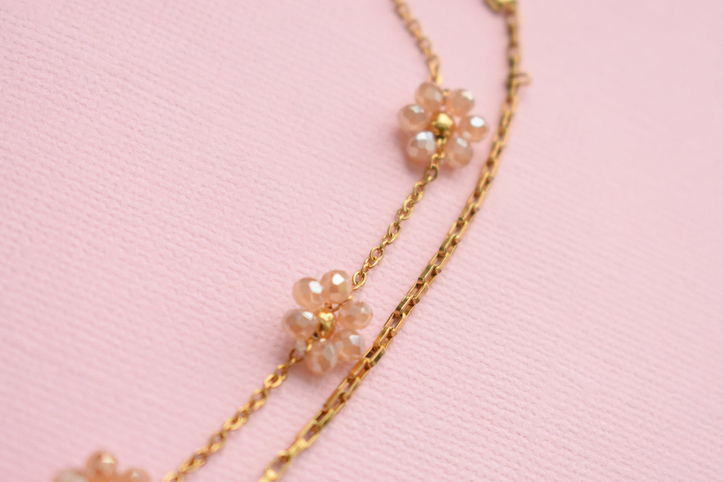 Double Stranded Dainty Bronze Flower Chain - Stainless Steel Necklace