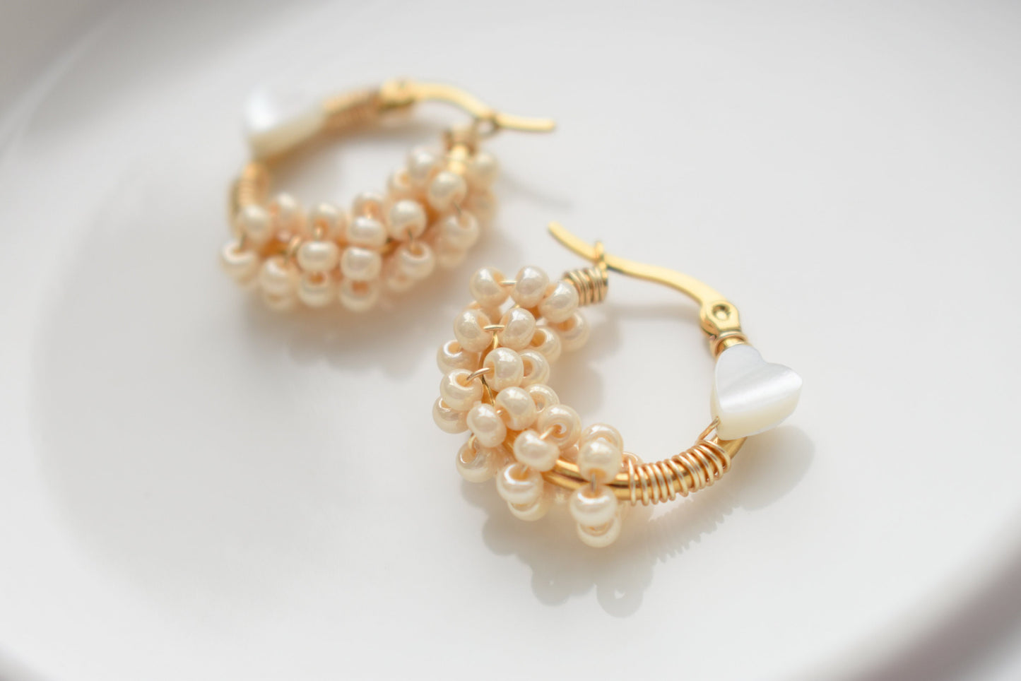 Small Half Seed Bead & Mother of Pearl Hoops - Stainless Steel