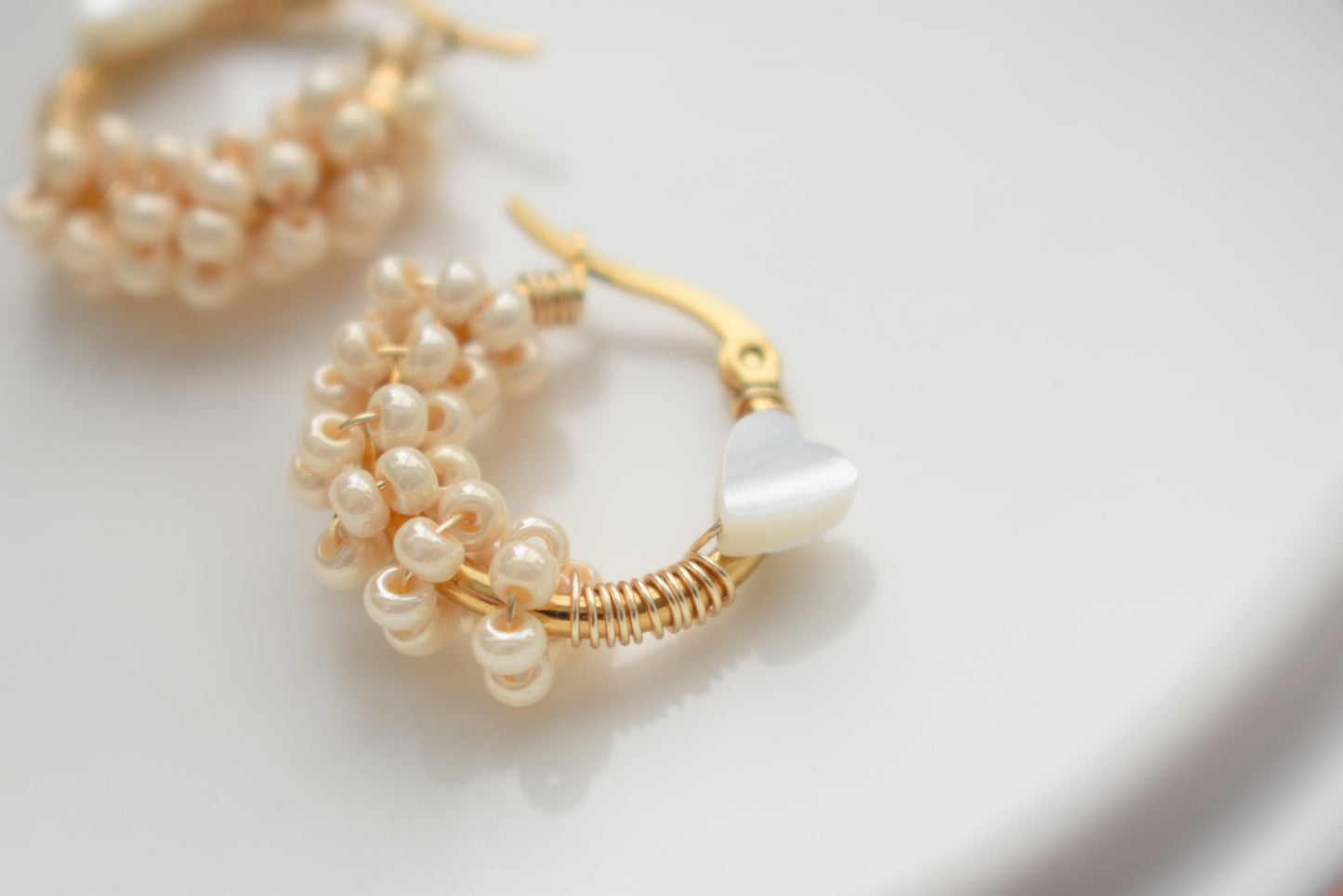 Small Half Seed Bead & Mother of Pearl Hoops - Stainless Steel