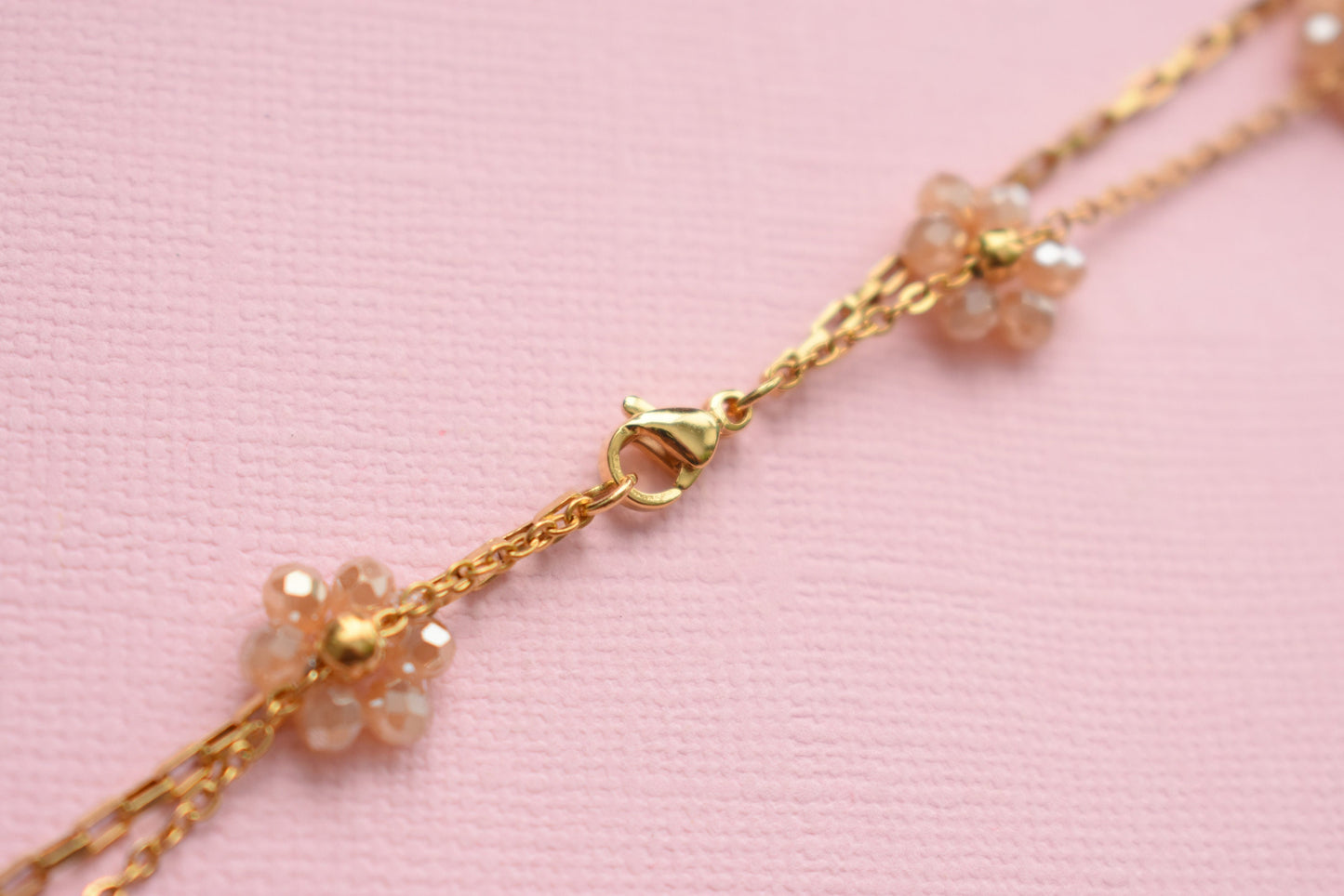 Double Stranded Dainty Bronze Flower Chain - Stainless Steel Necklace