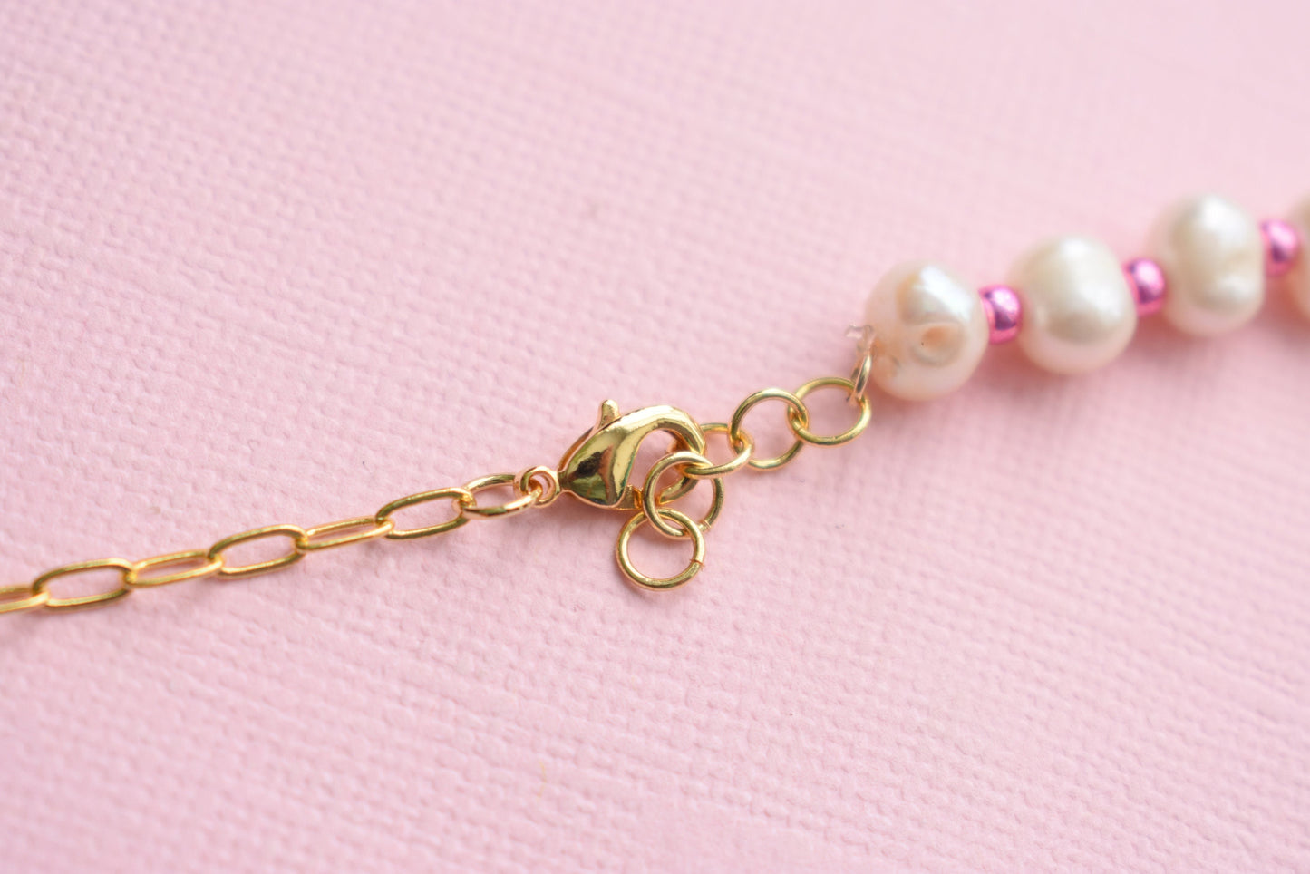 Me + You Pink Teddy Bear - Gold Plated & Fresh Water Pearl Necklace