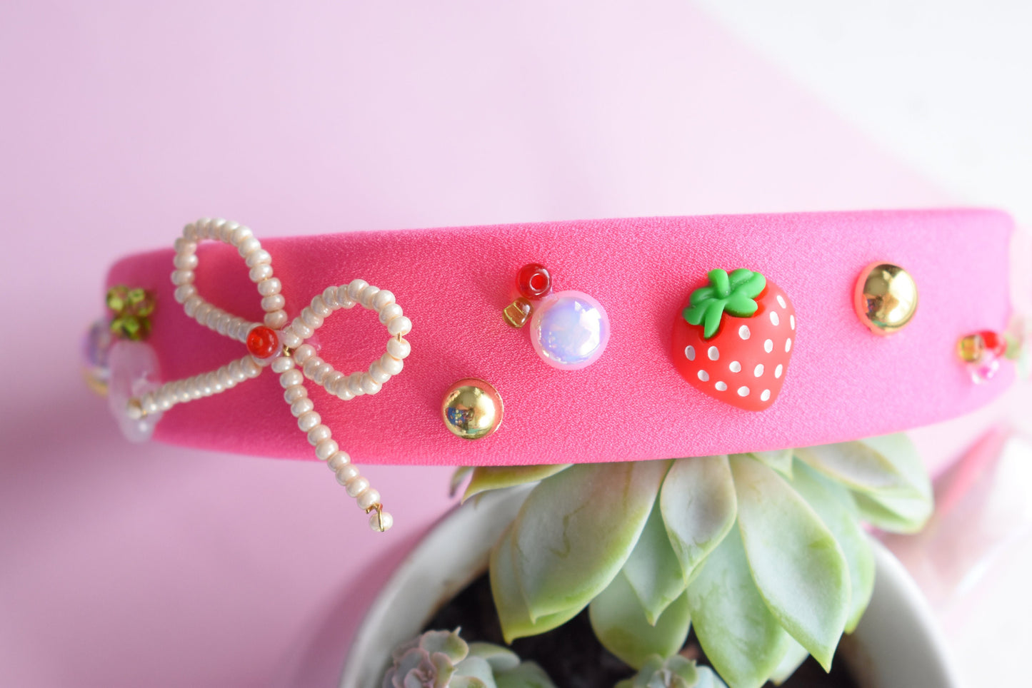 Berry Bow - Hot Pink Strawberry Charmed Headband