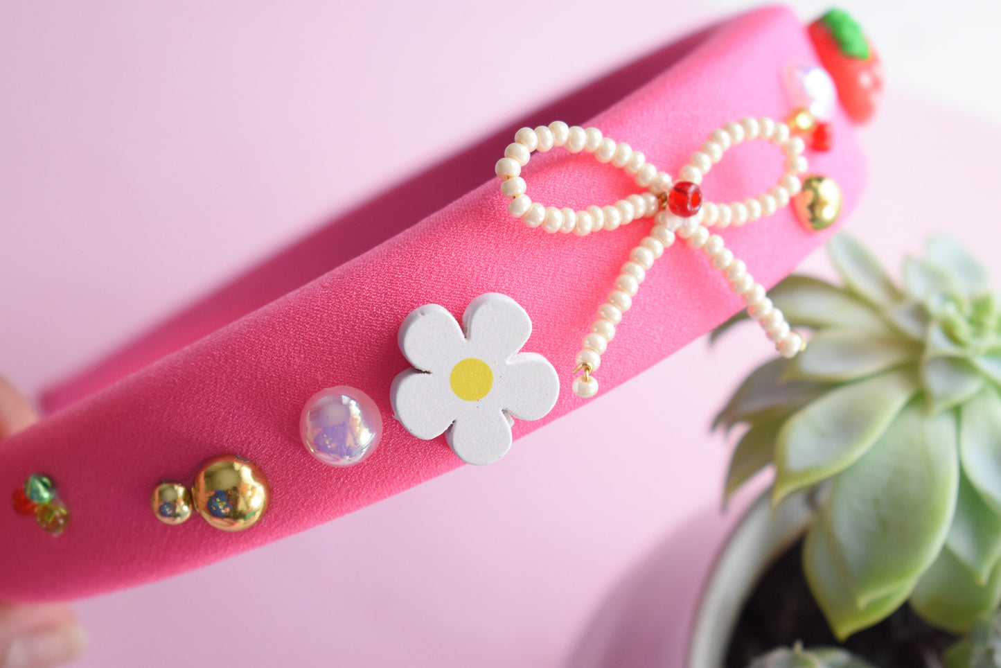 Berry Bow - Hot Pink Strawberry Charmed Headband