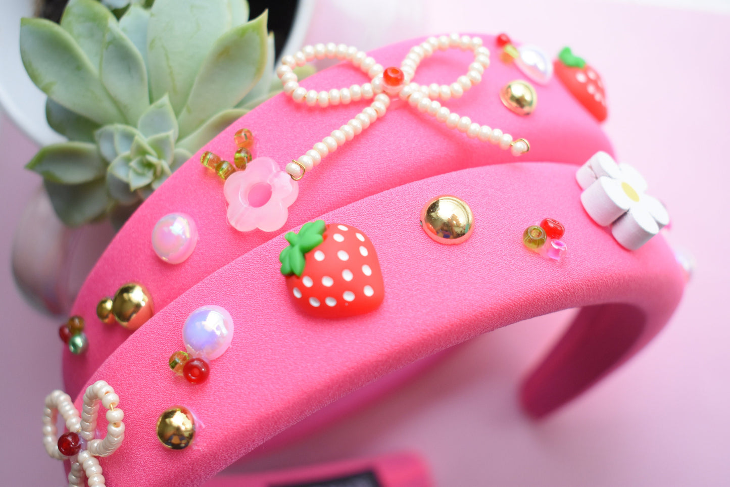 Berry Bow - Hot Pink Strawberry Charmed Headband