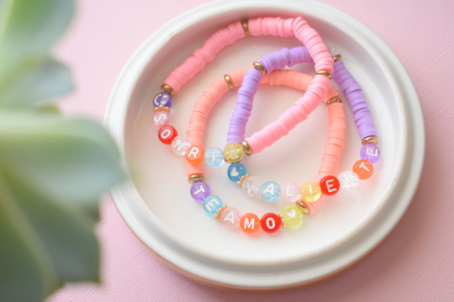 Spanish Personalized Heishi Friendship Bracelet Stack - Summer & Spring Bracelet Set - Custom Beaded Bracelets - Friendship Jewelry