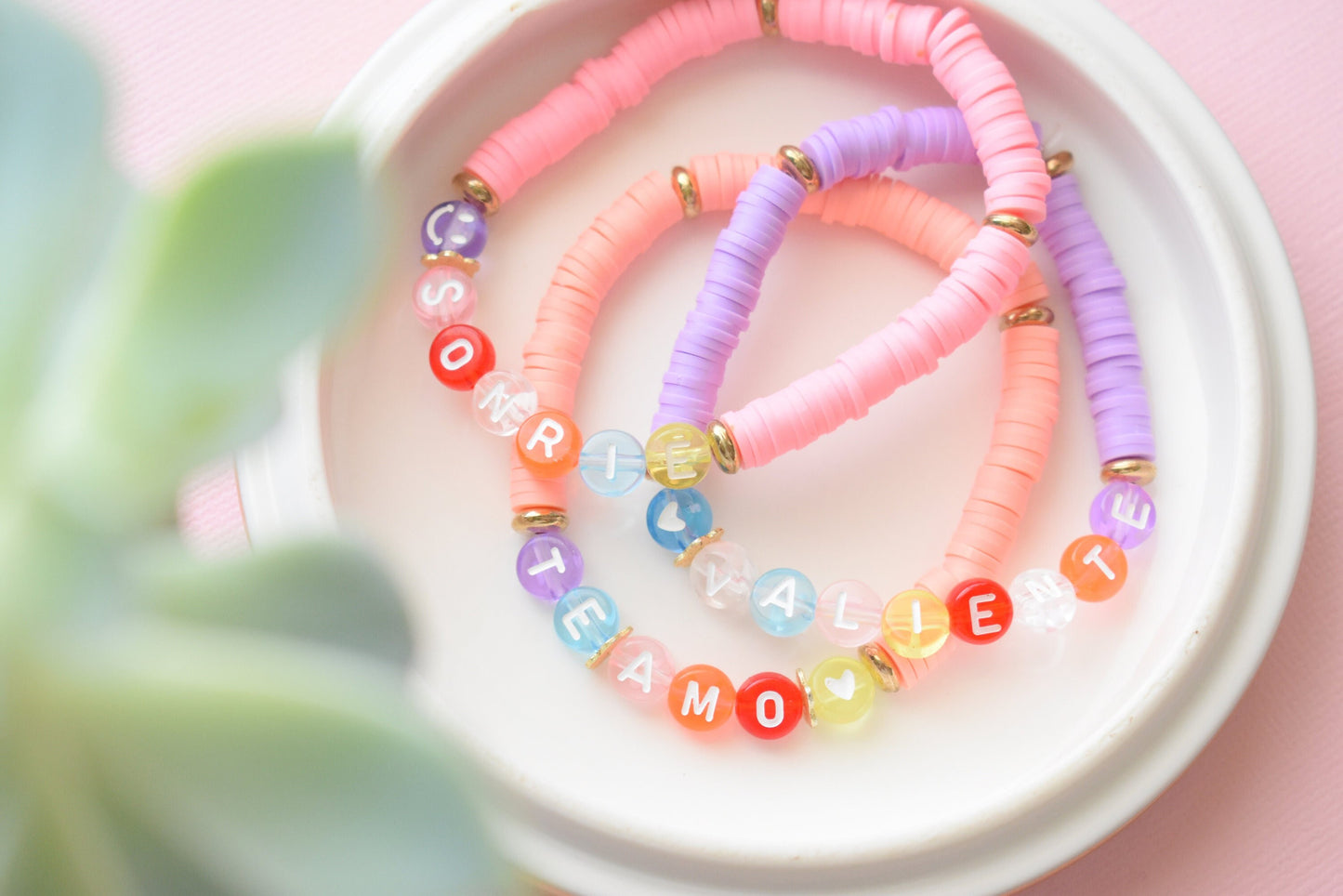 Spanish Personalized Heishi Friendship Bracelet Stack - Summer & Spring Bracelet Set - Custom Beaded Bracelets - Friendship Jewelry
