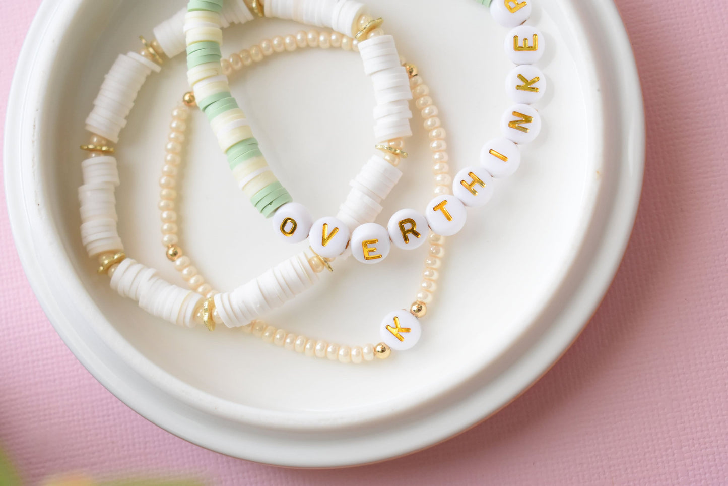 Overthinker Bead Bracelet - Friendship Heishi Bead Bracelet Stack | Personalized Initial Bracelets