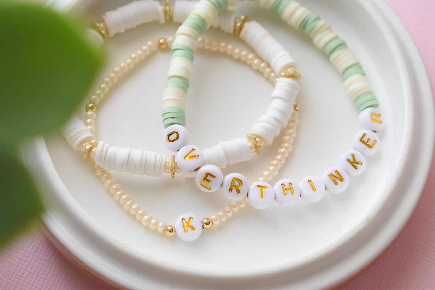 Overthinker Bead Bracelet - Friendship Heishi Bead Bracelet Stack | Personalized Initial Bracelets
