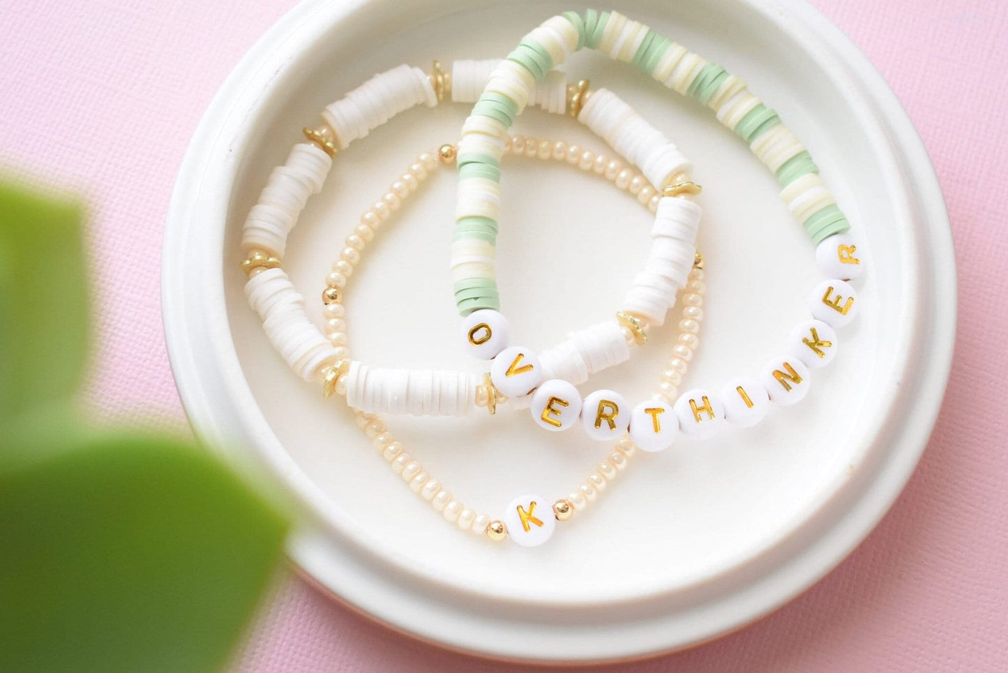 Overthinker Bead Bracelet - Friendship Heishi Bead Bracelet Stack | Personalized Initial Bracelets