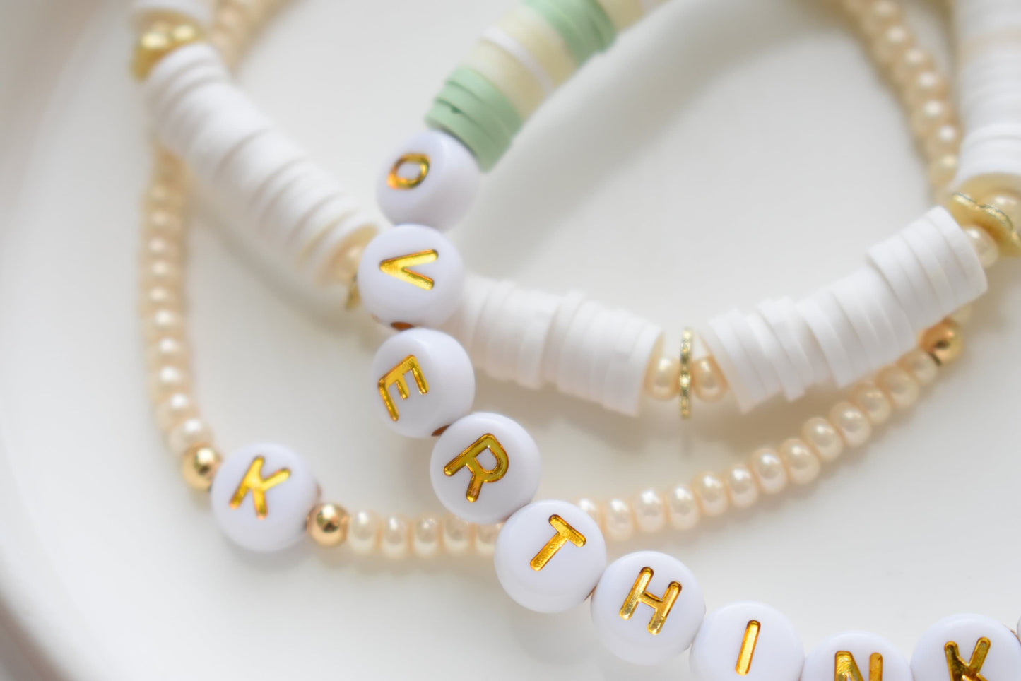 Overthinker Bead Bracelet - Friendship Heishi Bead Bracelet Stack | Personalized Initial Bracelets