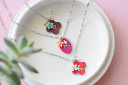 Silver Initial - Polymer Clay Necklaces