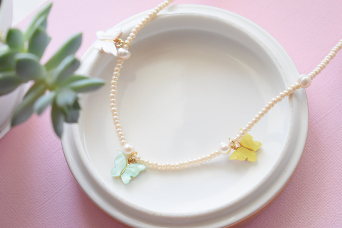Butterflies - Beaded Pearl Necklace