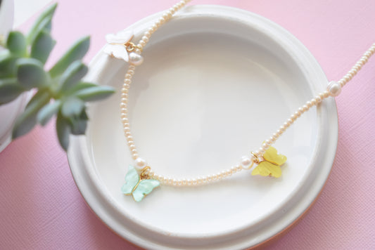 Butterflies - Beaded Pearl Necklace