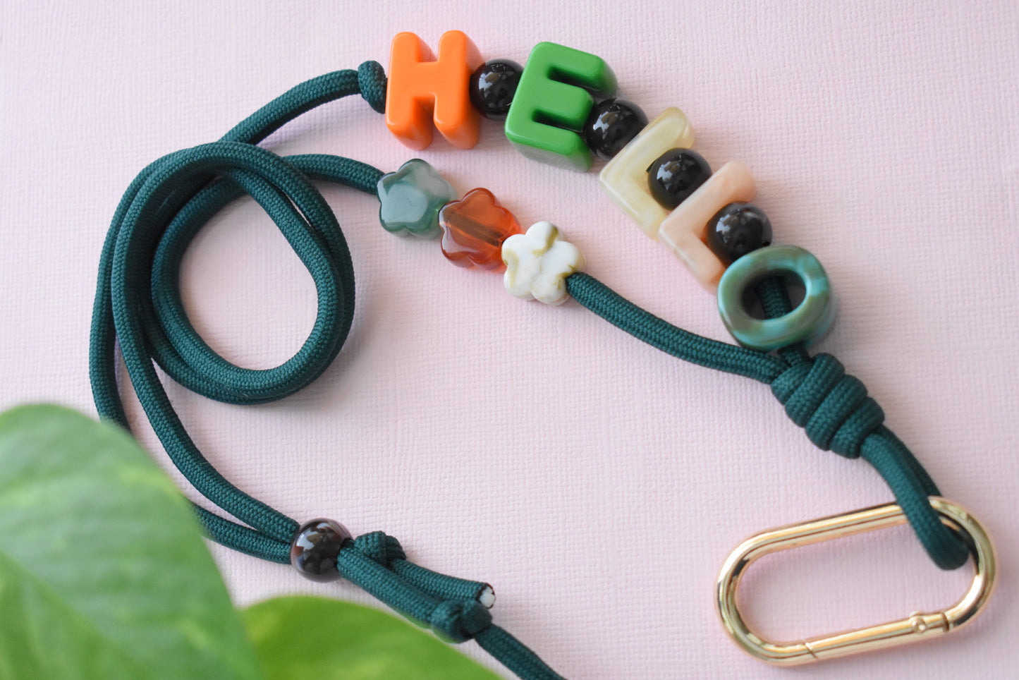 Chunky Letter Bead Paracord Lanyard | Teacher & School ID Badge Holder | Hello
