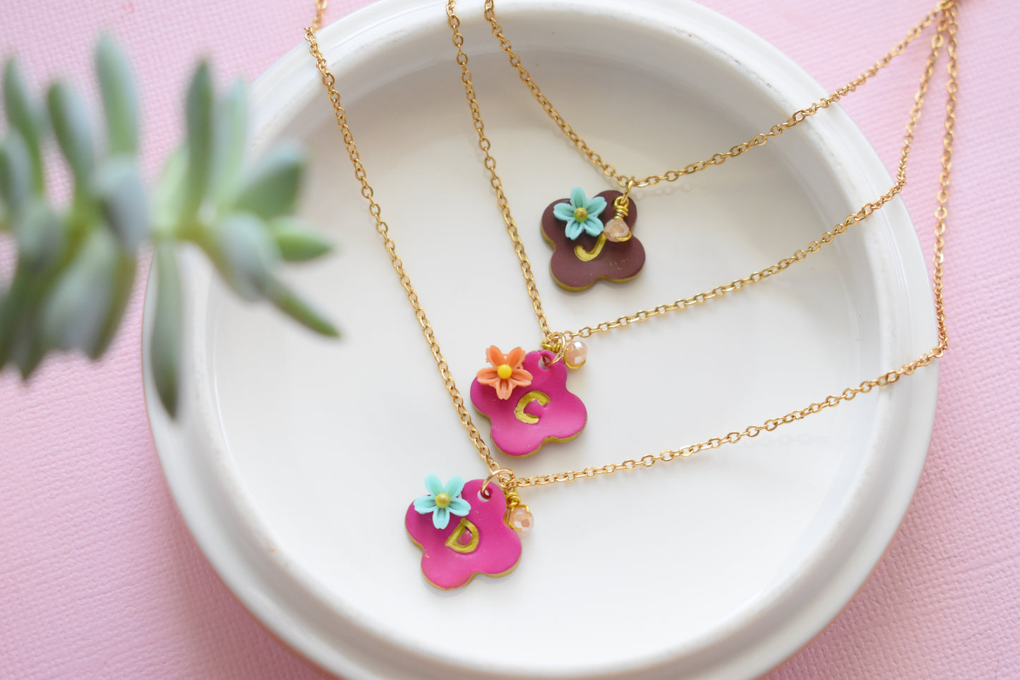 Gold Initial - Polymer Clay Necklaces
