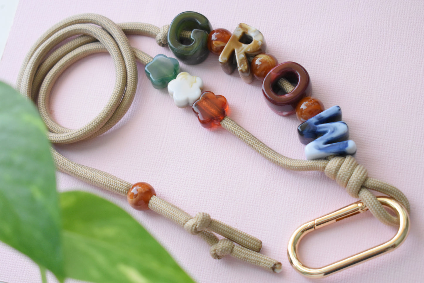 Chunky Letter Bead Paracord Lanyard | Teacher & School ID Badge Holder | Grow