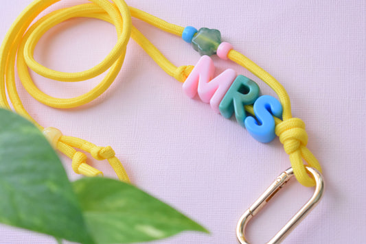 Chunky Letter Bead Paracord Lanyard | Teacher & School ID Badge Holder | Mrs