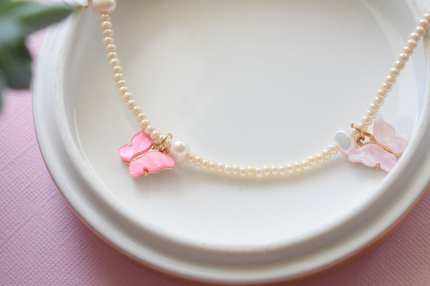 Butterflies - Beaded Pearl Necklace
