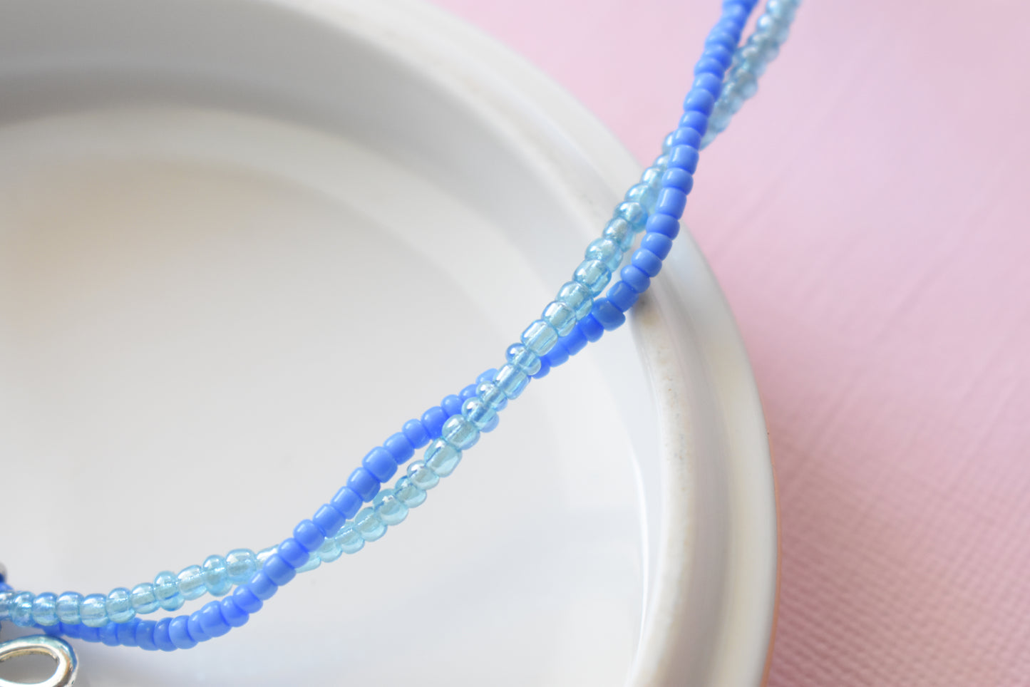Blue Bow - Seed Bead Necklace