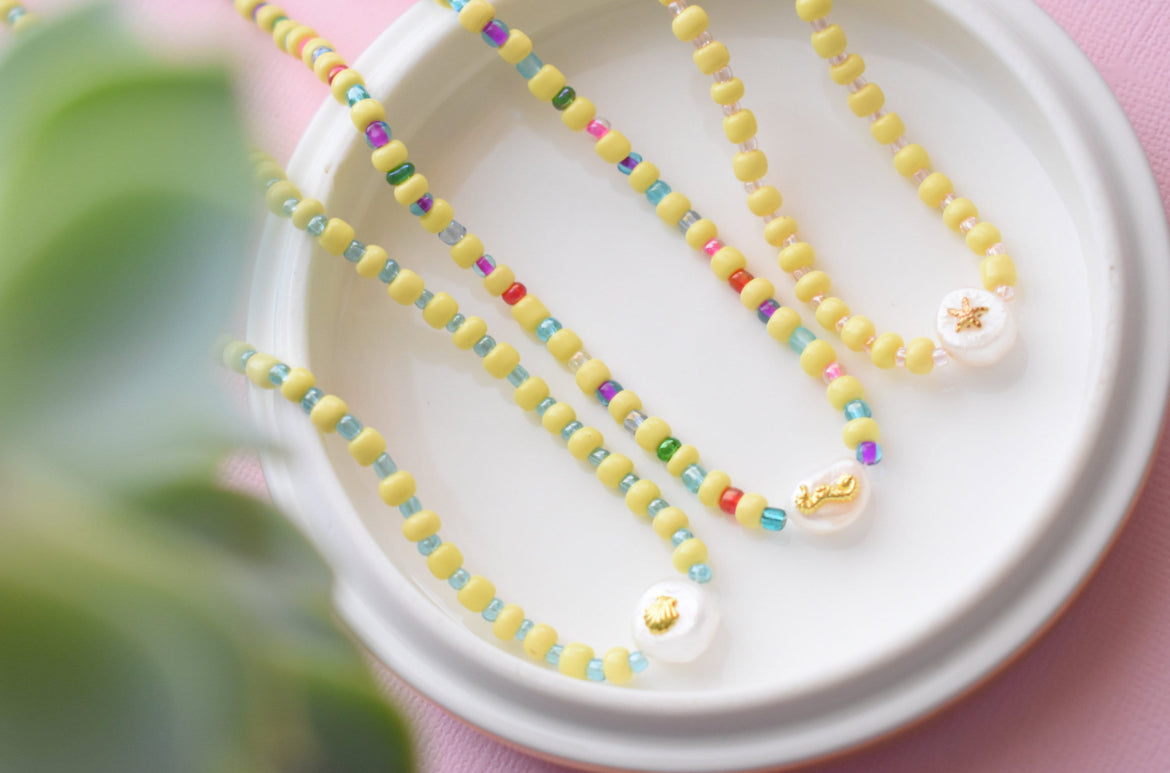 Sea Beaded - Bead and Freshwater Pearl Necklace | Beach Jewelry | Colorful Beaded Necklace