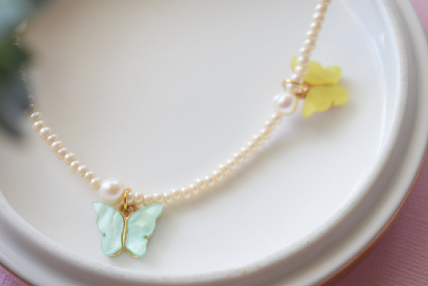 Butterflies - Beaded Pearl Necklace