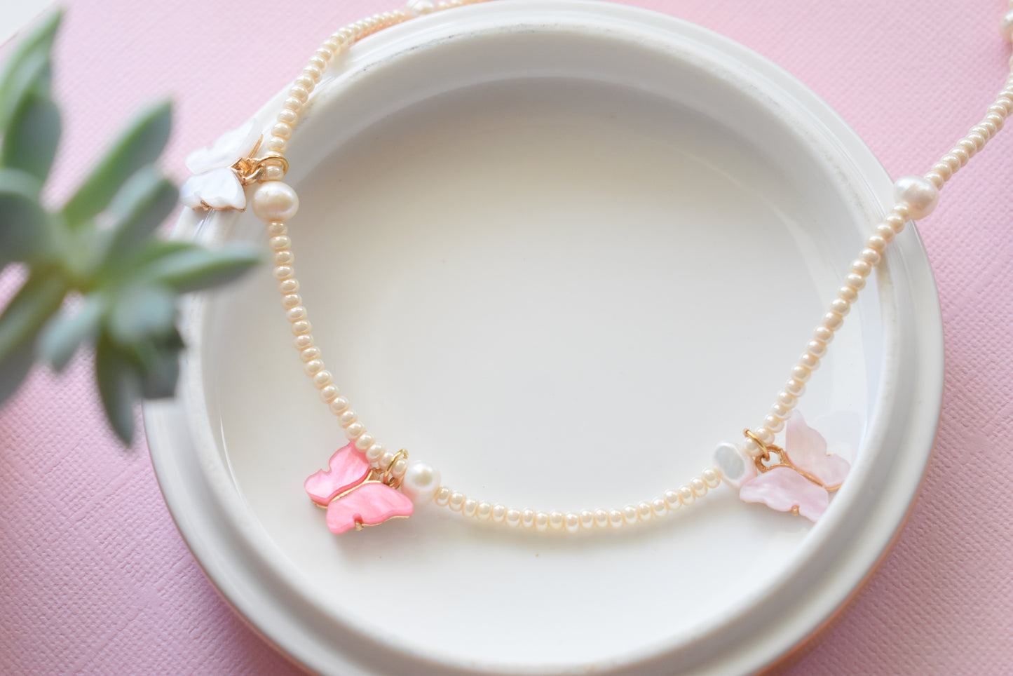 Butterflies - Beaded Pearl Necklace