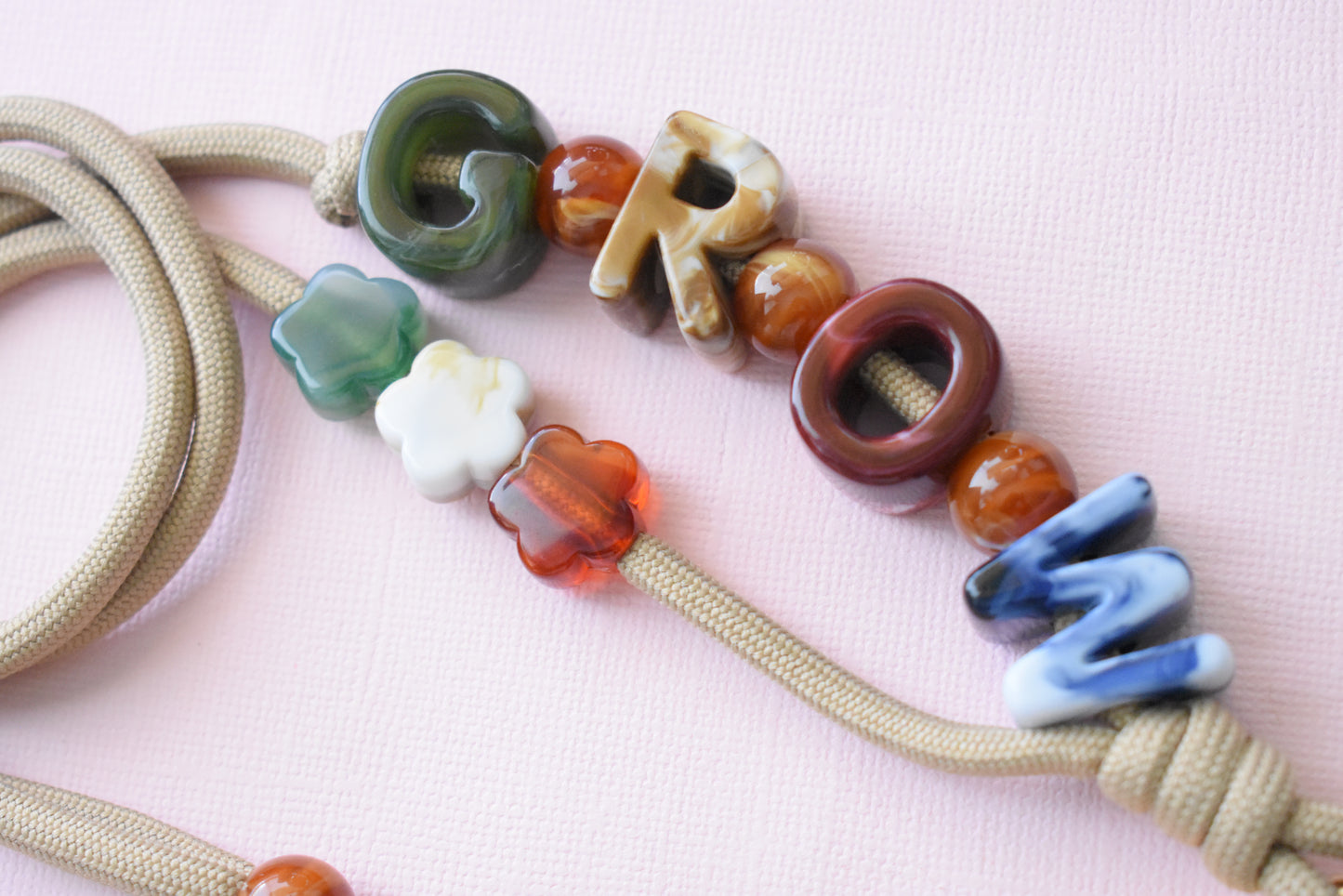 Chunky Letter Bead Paracord Lanyard | Teacher & School ID Badge Holder | Grow