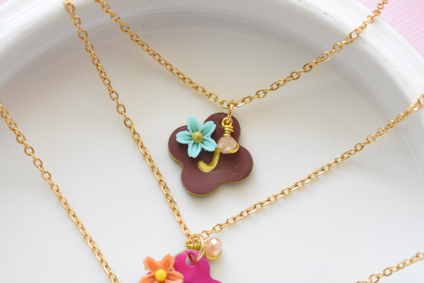 Gold Initial - Polymer Clay Necklaces