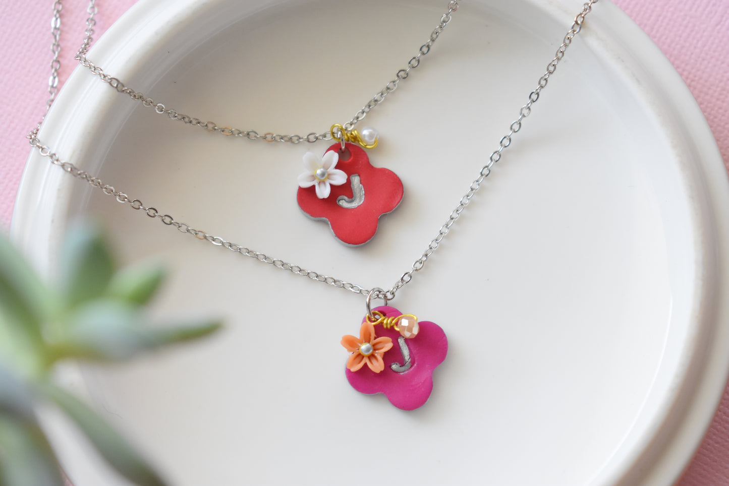 Silver Initial - Polymer Clay Necklaces