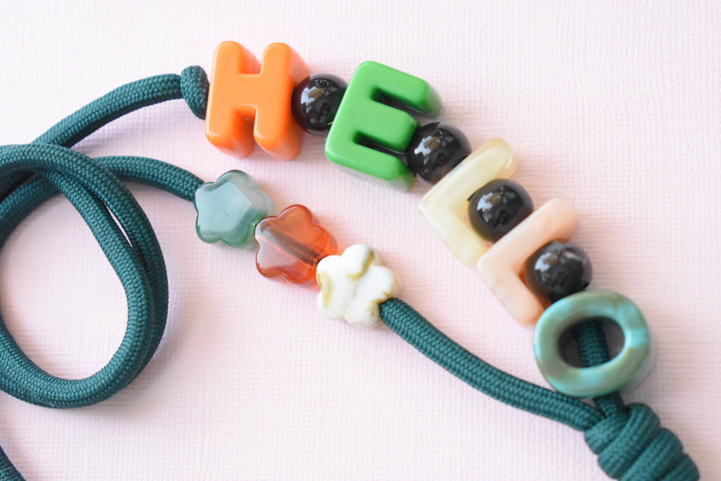 Chunky Letter Bead Paracord Lanyard | Teacher & School ID Badge Holder | Hello
