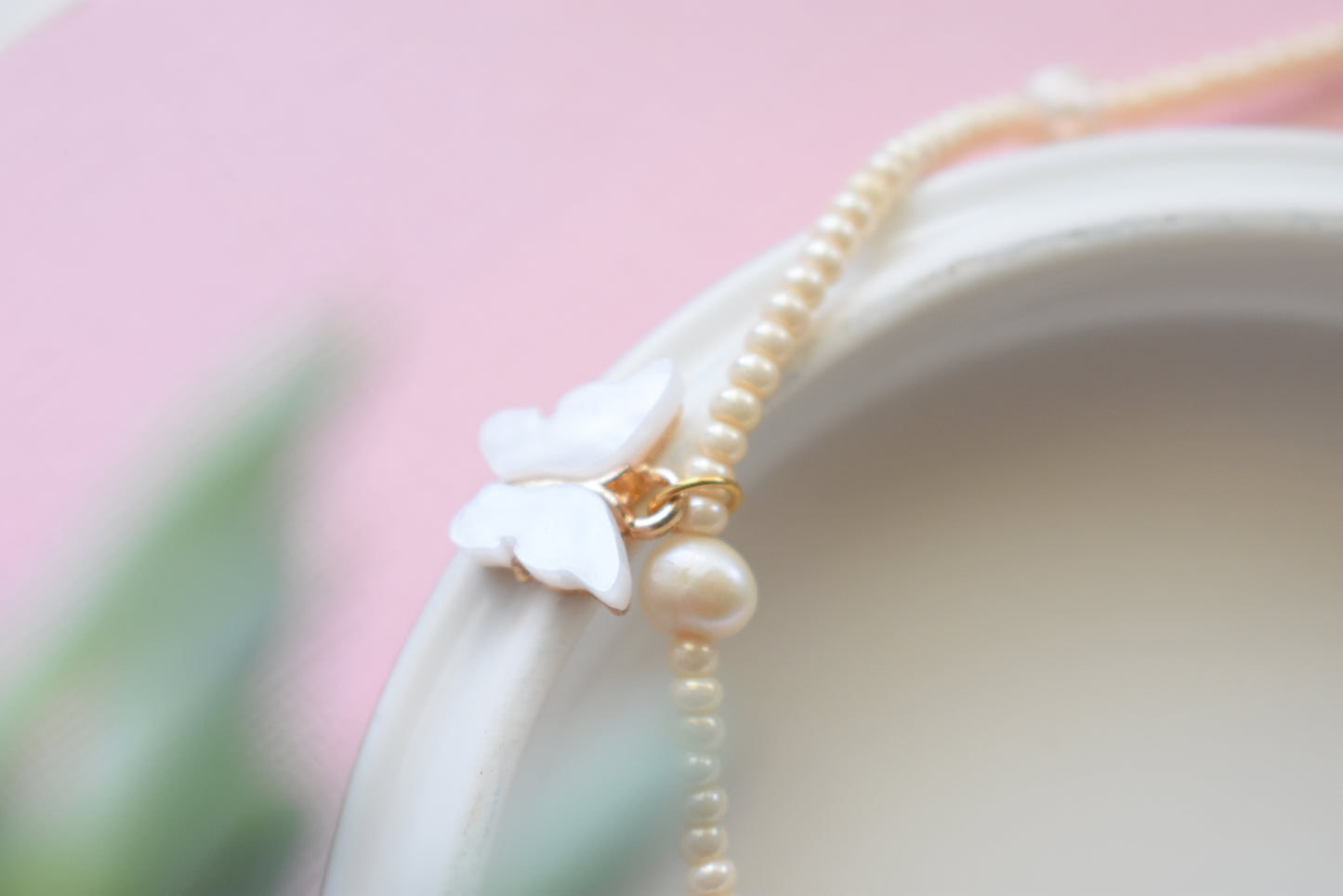 Butterflies - Beaded Pearl Necklace