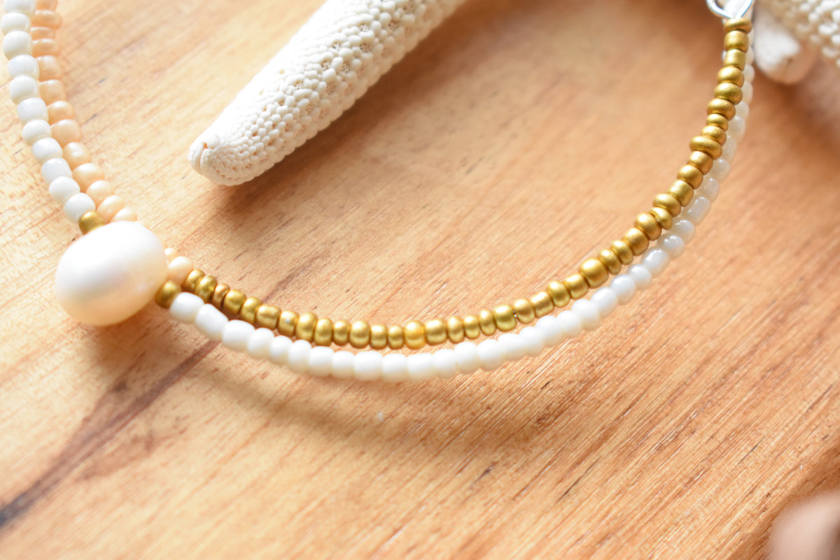 Freshwater Pearl & Stainless Steel Beaded Jewelry | 30th Anniversary Pearl Bracelet