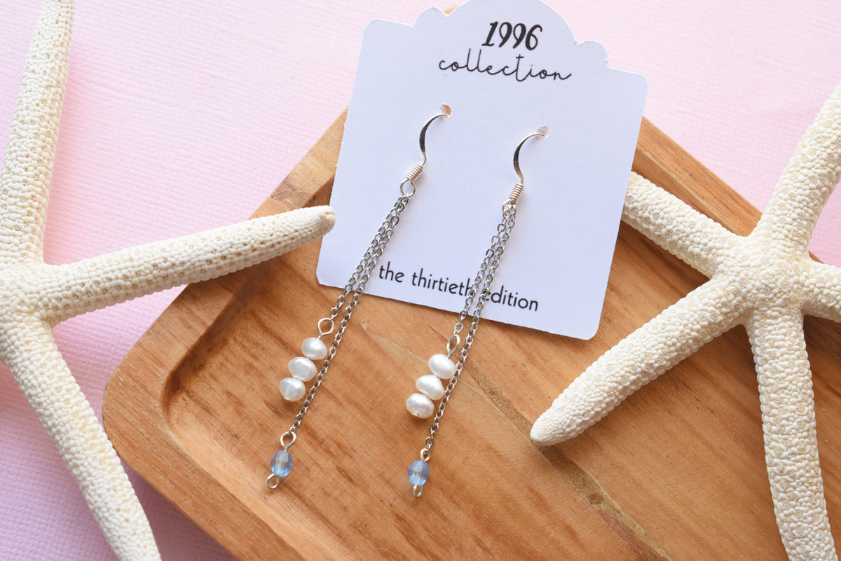 Personalized Anniversary Pearl Earrings | Custom Color Bead & 16K Gold Plated Chain