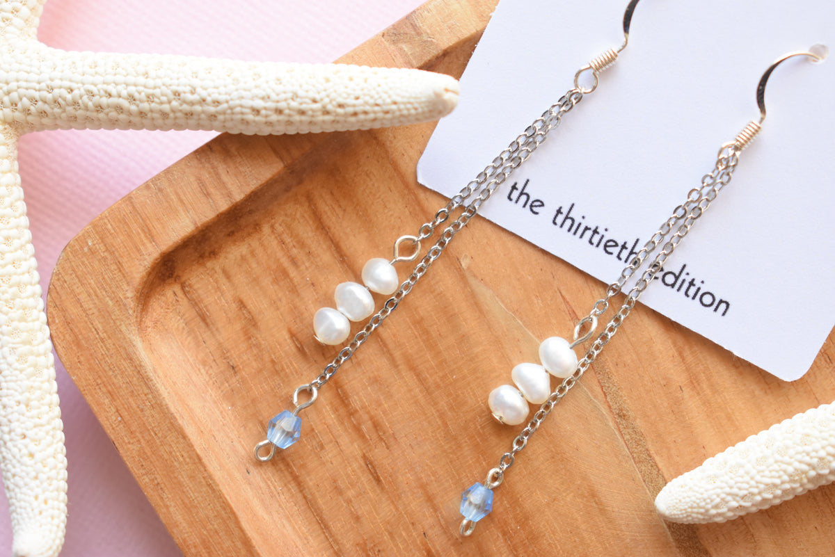 Personalized Anniversary Pearl Earrings | Custom Color Bead & 16K Gold Plated Chain