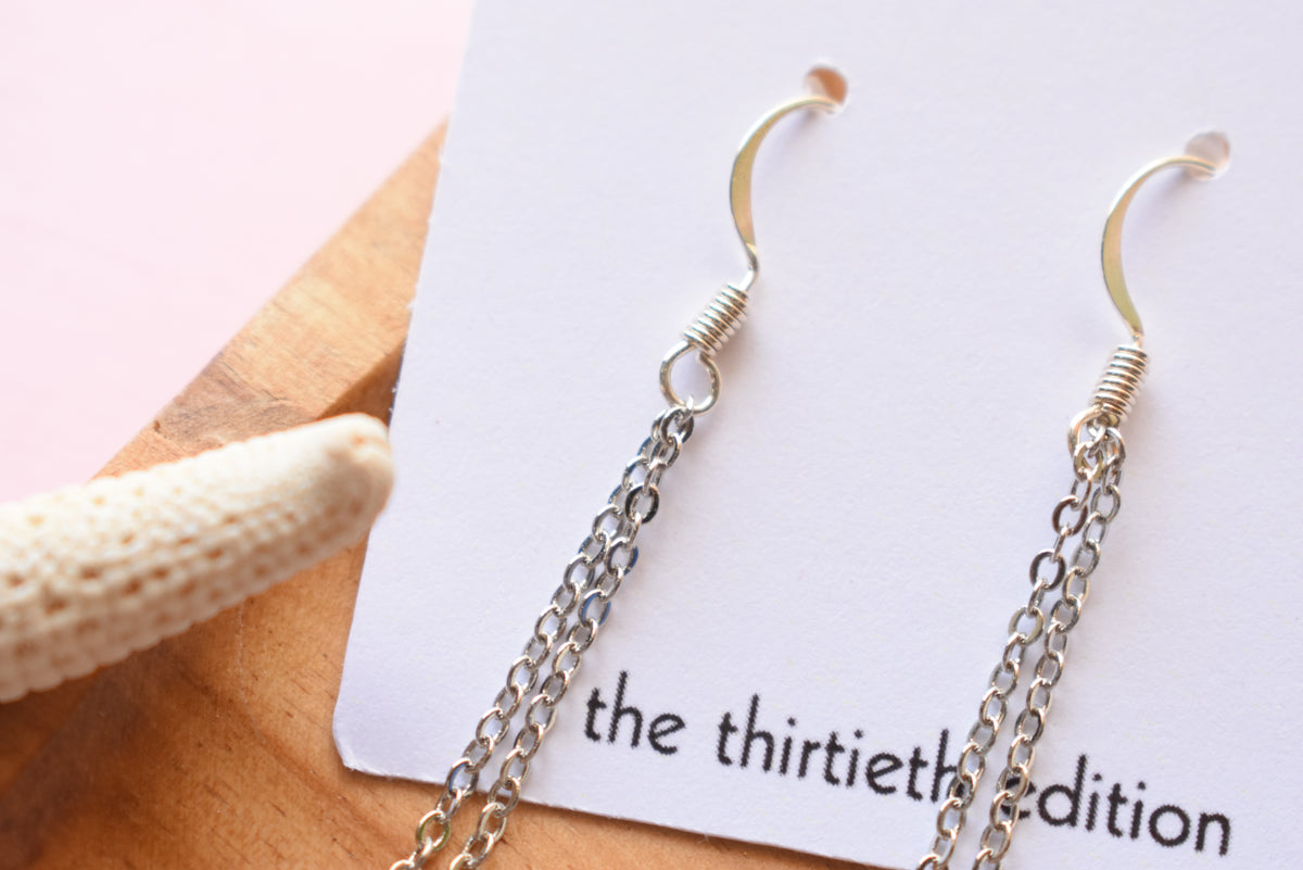 Personalized Anniversary Pearl Earrings | Custom Color Bead & 16K Gold Plated Chain