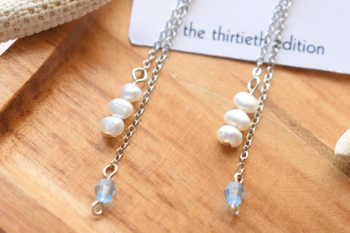 Personalized Anniversary Pearl Earrings | Custom Color Bead & 16K Gold Plated Chain