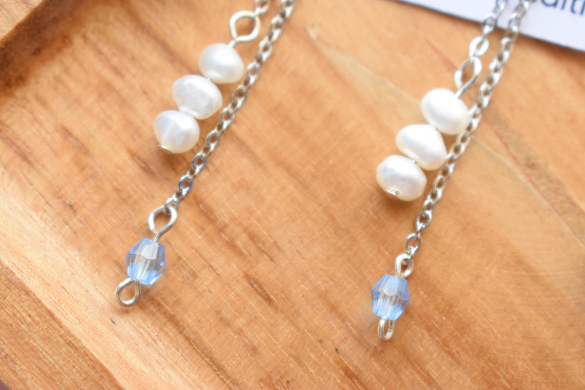 Personalized Anniversary Pearl Earrings | Custom Color Bead & 16K Gold Plated Chain