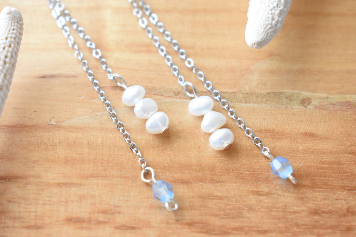 Personalized Anniversary Pearl Earrings | Custom Color Bead & 16K Gold Plated Chain
