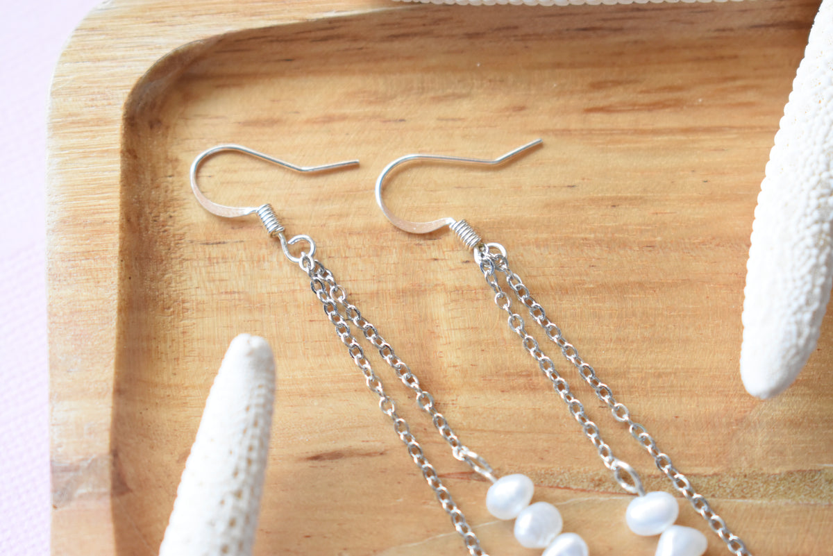 Personalized Anniversary Pearl Earrings | Custom Color Bead & 16K Gold Plated Chain