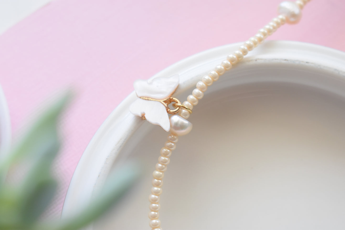 Butterflies - Beaded Pearl Necklace