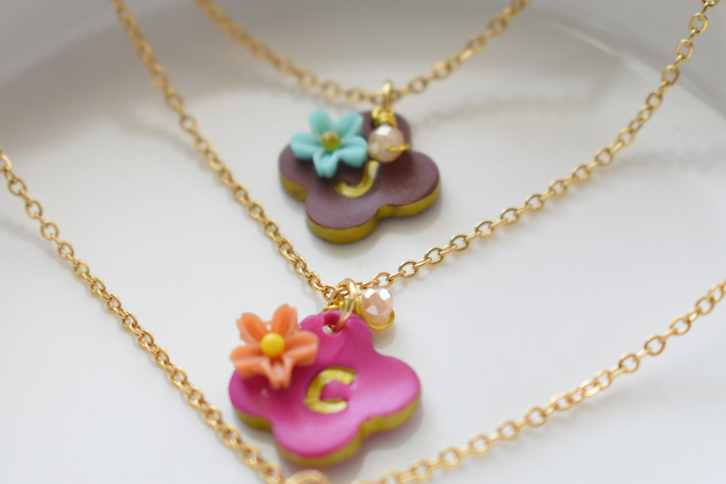 Gold Initial - Polymer Clay Necklaces