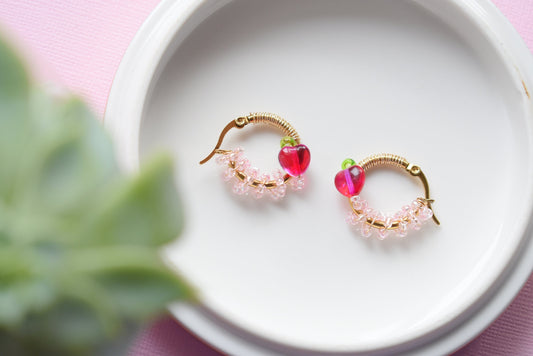 Berry Cute Strawberry - Gold Small Stainless Steel Hoop Earrings